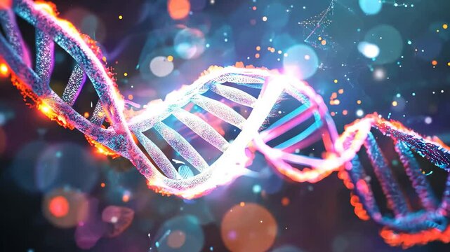 Abstract digital Video of DNA undergoing gene editing, Visualize the process of gene editing through a digital medium