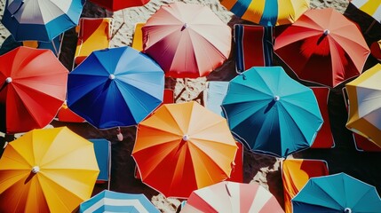 Colorful Beach Umbrellas Shade Sandy Beach Scene