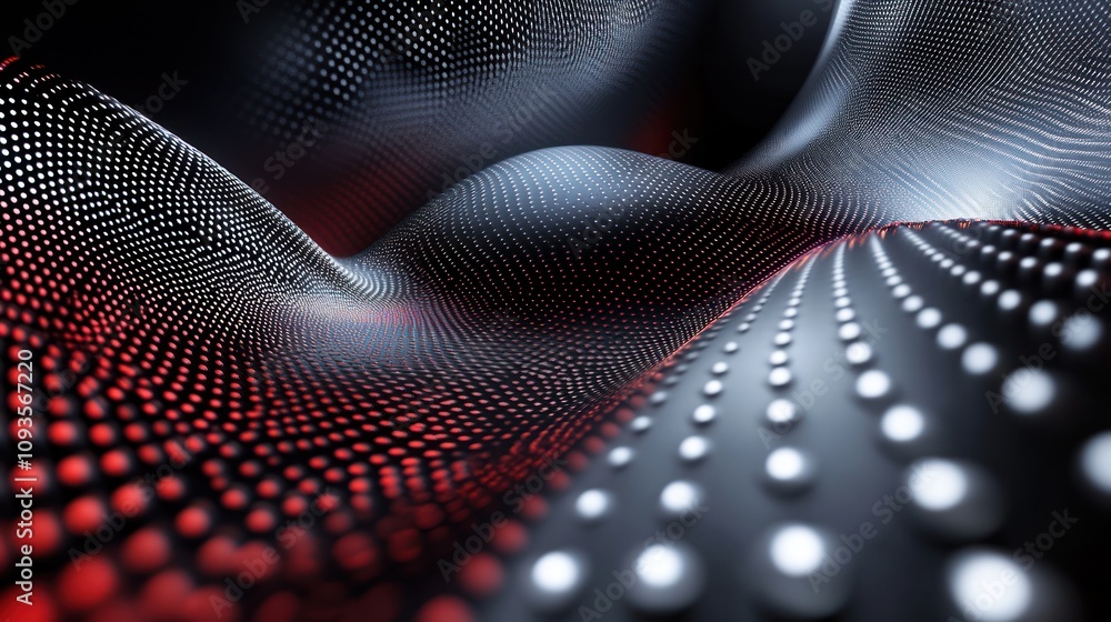 Aufkleber Abstract digital landscape with flowing patterns and dots in red and black hues.