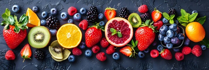 Fruit Still Life on a Dark Background