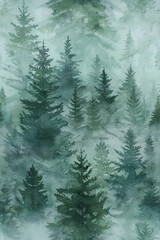 Fototapeta premium Watercolor Boreal Forest Tile Design – Soft Greenery Pattern for Home Decor, Branding, and Artistic Inspiration
