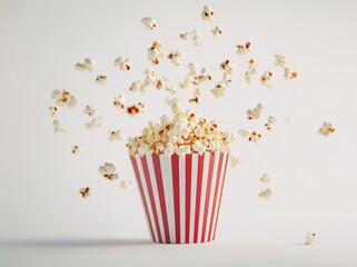 National Popcorn Day. A red and white striped popcorn box, with some popcorn spilling out
