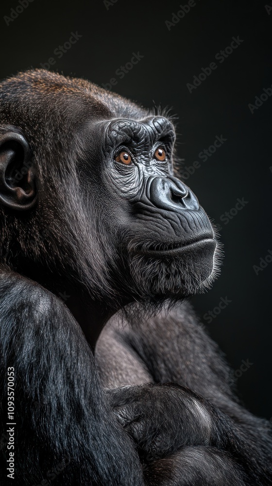 Aufkleber a close-up of a gorilla's face, showcasing its expressive features and contemplative gaze.