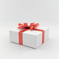 Obraz premium White Large Box with Red Bow on White Background.AI Generation