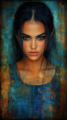 Fototapeta premium A woman with long black hair and blue eyes