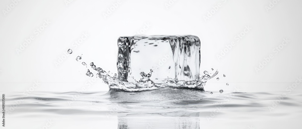 Poster ice cube dropping into water, creating a splash.