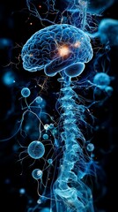 Obraz premium A blue brain with a lot of neurons in it