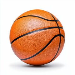 A photostock of a basketball placed on a bright white background, capturing its orange texture in detail. High Quality