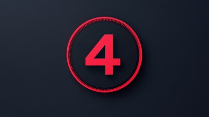 Obraz premium A striking number four in red is designed within a sleek black circle. Its modern and bold aesthetic creates a dynamic composition full of contrast and intrigue.