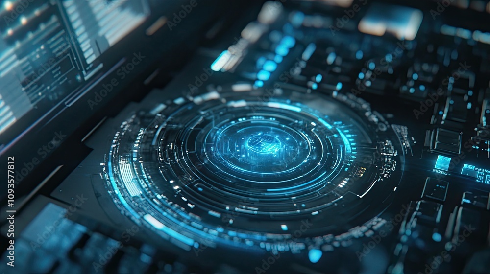Canvas Prints futuristic technology interface with glowing circular hud.