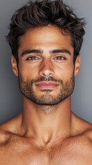 Obraz premium A shirtless man with a beard and no shirt