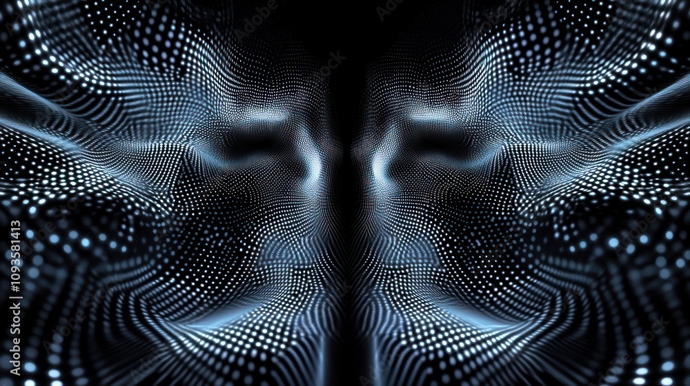 Poster abstract digital design featuring intricate patterns and a sense of depth.