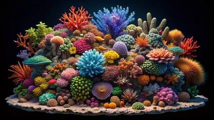 Fototapeta premium Stunning 3D Model of a Vibrant Coral Reef on a Clear Background for Educational and Creative Use, Showcasing the Beauty of Marine Life and Underwater Ecosystems