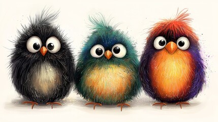 Fototapeta premium A group of three colorful birds sitting next to each other