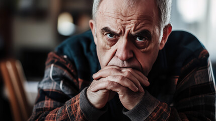 Senior man anxiously waiting for medical exam results