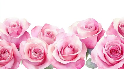 Obraz premium Watercolor Painting Of Delicate Pink Roses Arranged In A Row