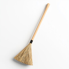 Broom made of straw and wood isolated on white background