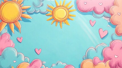 Lovely Sunny Day with Pastel Clouds and Hearts