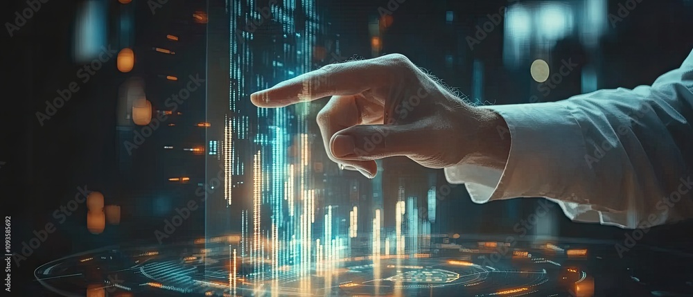 Canvas Prints hand interacting with futuristic holographic interface. (1)