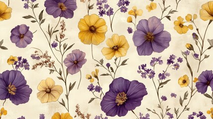 pattern with vintage floral, retro flowers,