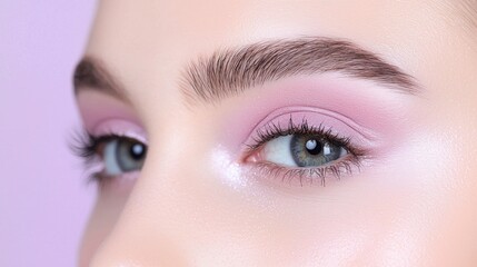 Fototapeta premium A woman with long eyelashes and a pink eye shadow
