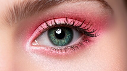 Obraz premium A woman's eye is surrounded by pink and green makeup