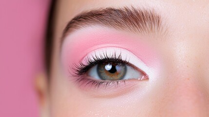 Naklejka premium A woman with pink and white eye makeup