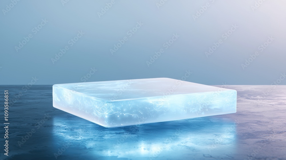 Poster a square block of ice is on a table