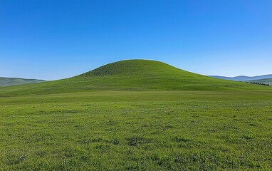 Green hill with blue sky.