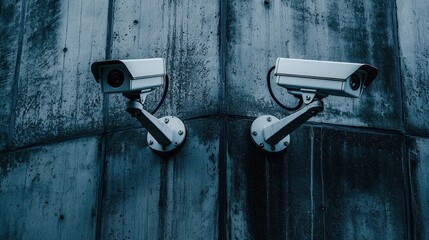 Security Cameras Mounted on a Concrete Wall Reflecting a Vigilant Surveillance System for Safety and Protection in Urban Environments