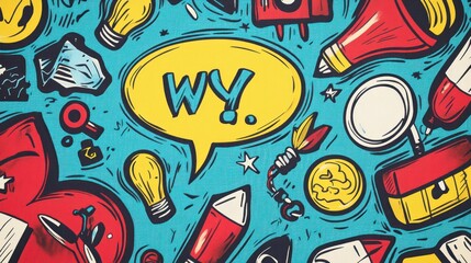 Obraz premium Colorful doodle background with the letters W.Y. in a speech bubble.