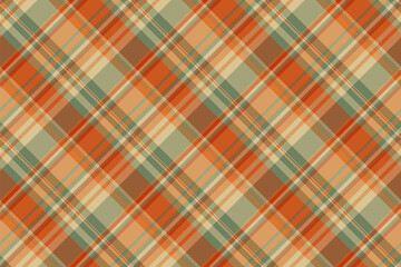 Manufacturing seamless texture vector, ceremony tartan check fabric. Choice textile pattern plaid background in orange and pastel colors.