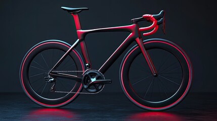 Fototapeta premium Sleek black road bike with red accents, studio shot.