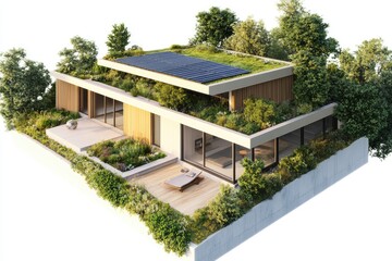 Fototapeta premium Sustainable Modern House with Solar Panels in Natural Surroundings