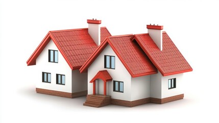 Modern Residential House Design with Red Roof and White Walls, Featuring Large Windows and Entryway Steps for a Welcoming Atmosphere