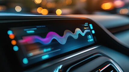 Modern car dashboard with digital audio equalizer display.