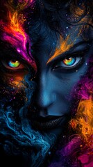  A woman's face with colorful paint on her face