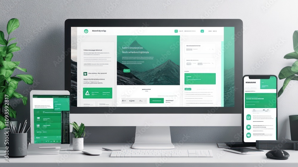 Aufkleber A modern workspace featuring devices displaying a sleek website design.