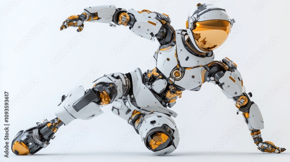 Fototapete a futuristic robot in a dynamic pose, showcasing advanced design and technology.