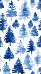 Fototapeta premium Christmas pattern with very small neat cute fir trees, about the same size, painted in blue colors