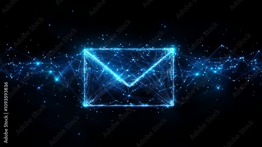 Wall mural a digital envelope constructed from glowing blue lines, representing futuristic communication and co