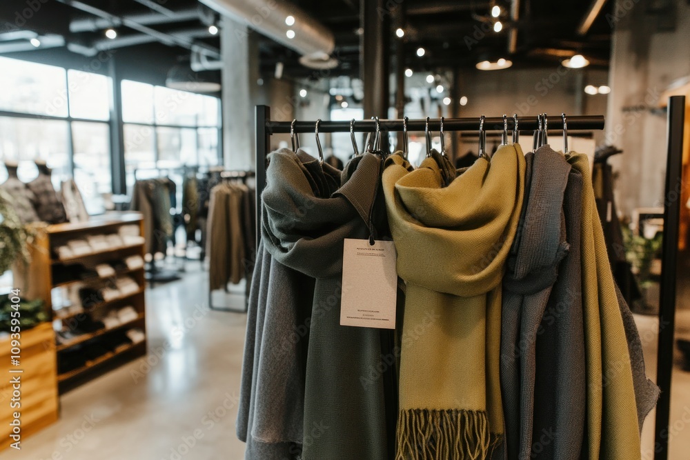 Aufkleber a display of scarves in a modern retail store, showcasing various colors and textures.