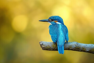 A stunning kingfisher bird displays vibrant blue feathers against a soft background.