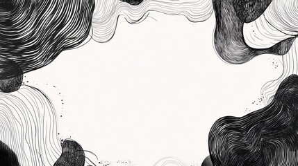 Abstract Monochrome Ink Drawing: Fluid Forms and Empty Space