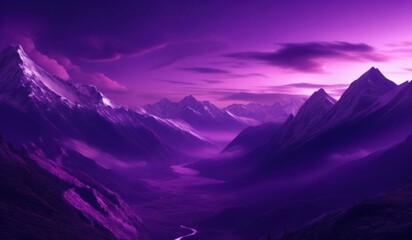 purple mountains with a river running through them under a purple sky