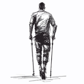 recommend clip art: Injured Man with Crutches Scribble Vector Illustration