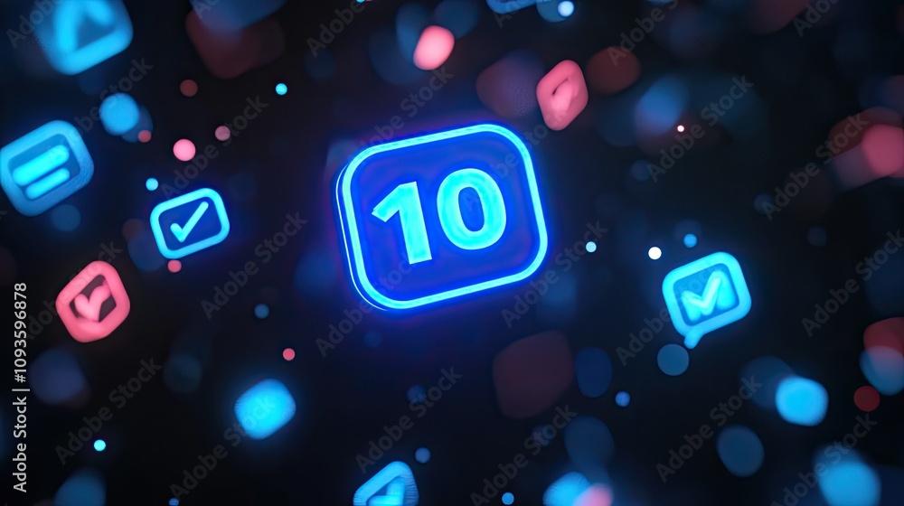 Canvas Prints glowing neon number ten with app icons.