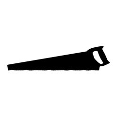 Hand Saw Silhouette Vector Illustration. This is a black silhouette vector illustration of a classic hand saw. The design features a long, jagged blade with sharp teeth.