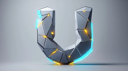 Abstract polygonal letter V with glowing edges.