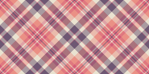 Pink check pattern plaid, display texture vector tartan. Stitched fabric background seamless textile in red and light colors.